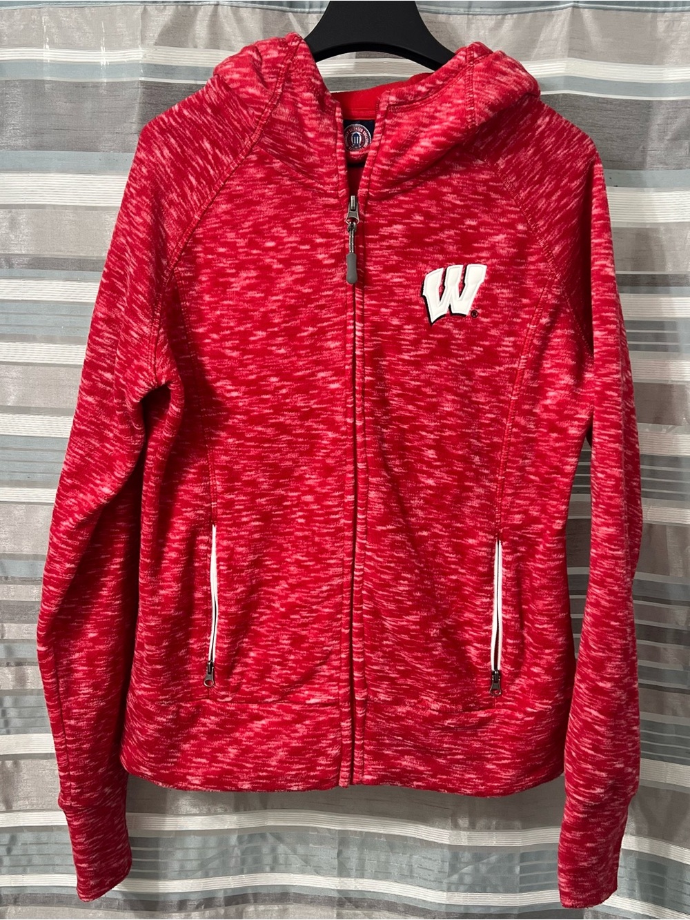 Wisconsin Badgers Women’s Red Heathered Full Zip Fleece Hoodie with Logo